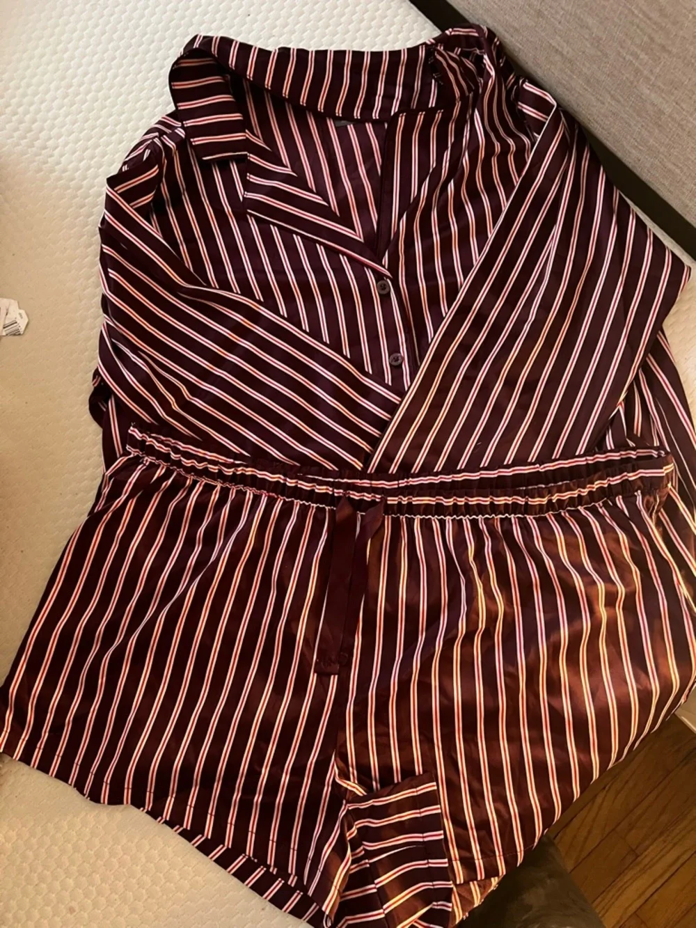 Target Women's Burgundy and White Striped Satin Pajama Romper - Picture 1 of 2